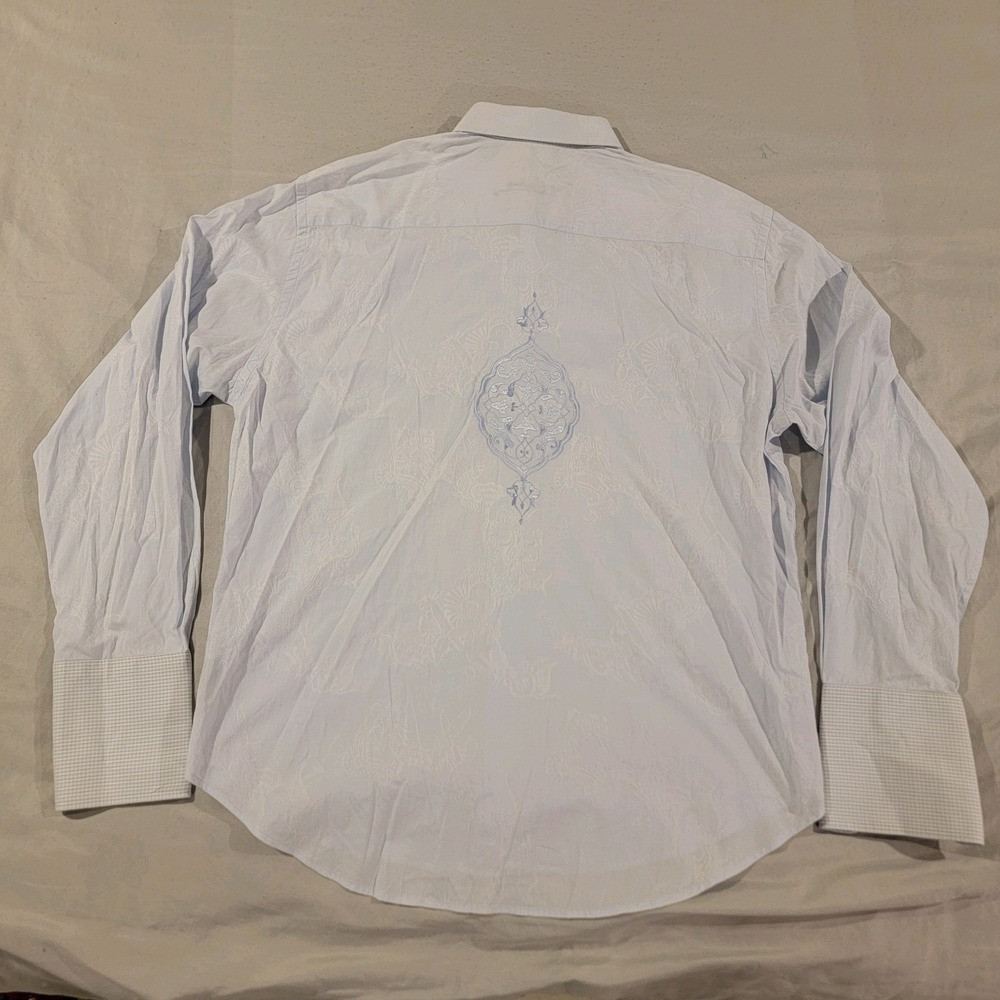 Robert Graham Jacquard Print Shirt Men's 2XL Long Sleeve Light Blue Barrell Cuff